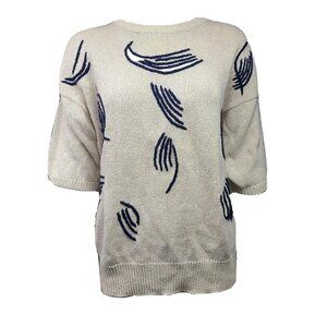 Leslie Fay Sportswear Sweater Top Womens Size L Large Tan Short Sleeve Pullover